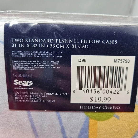 Sears Colormate Two-Sided Flannel Pillow Cases Standard Lt Blue Holiday Cheers - Picture 8 of 9